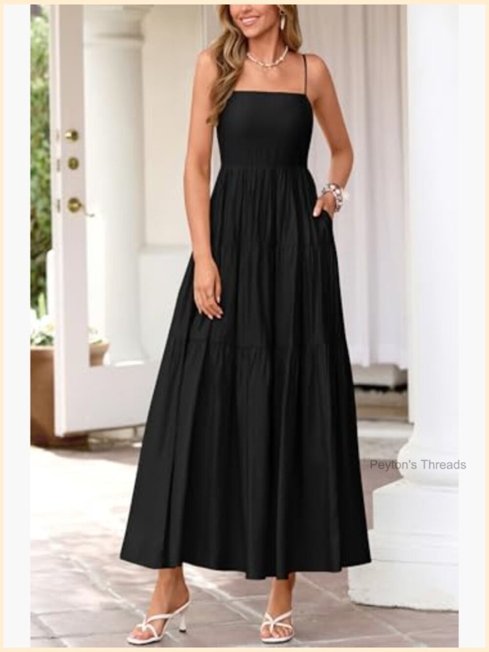 Sleeveless Spaghetti Strap Smocked Maxi Dress Ruffle Tiered Sundress - Picture 4 of 7